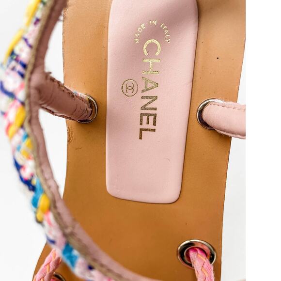 Chanel 2017 Fisherman Sandals Rope Tweed Cork Gold CC Label Plate Size 39.5 - Picture 14 of 15